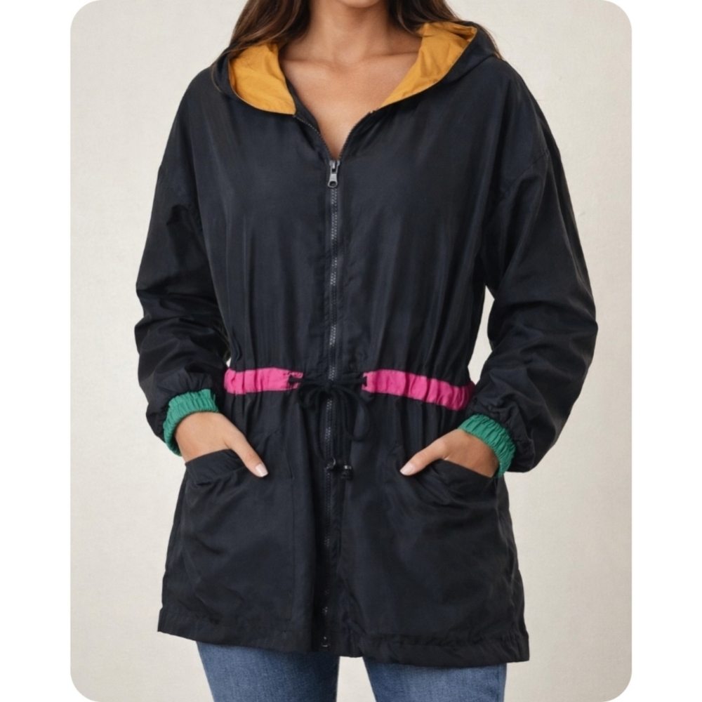 Vintage Robert Stock 100% Silk Windbreaker Jacket Colorblock NWT Womens M Rare